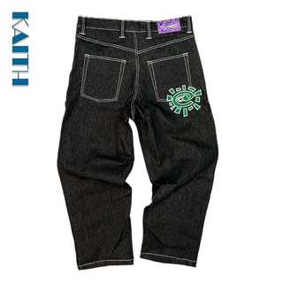 # P1 Jogger Trouser Chino Drawstring Água De Lavagem Caminhada Denim Pocket Popular Baggy Trekking Loose Graffiti Verde Padrão De Rolo De Sol Impressão Calça De Perna Larga Para Homens
