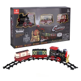 Locomotiva Trenzinho 2 Vagões Com Luz Som e Fumaça - Castela