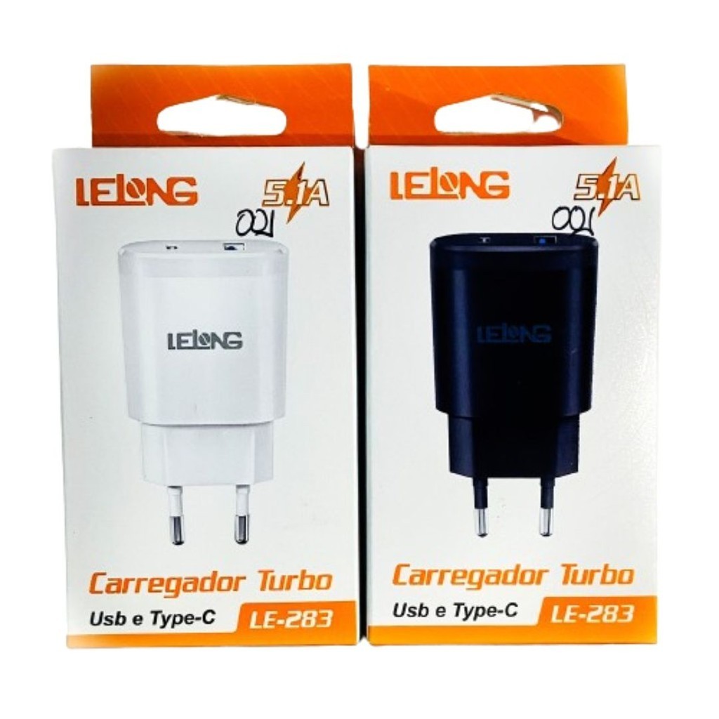 Fonte Carregador Turbo 5.1A LELONG USB e Tipo C LE-283