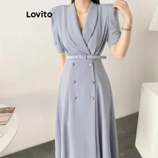 Lovito Vestido elegante com botões lisos para mulheres LNE57411