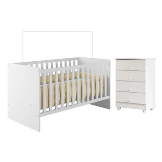 Quarto de Bebê com Berço com Suporte 100% Mdf Life e Cômoda de Bebê 100% Mdf 4 Gavetas Soft Life