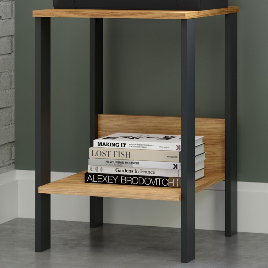 Mesa de Canto Industrial 1 Prateleira 100% Mdf Freijó/Preto Fosco F14 - Pradel