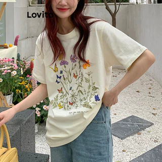 Lovito Camiseta feminina casual com estampa lisa LNA60155