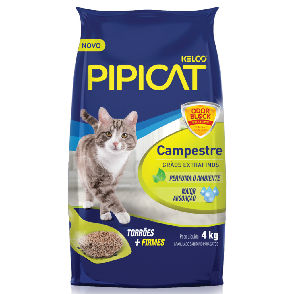 Areia Higiênica Pipicat Campestre Odor Block 4kg
