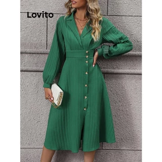 Lovito Vestido feminino elegante com botões lisos na frente dividida LNL52025