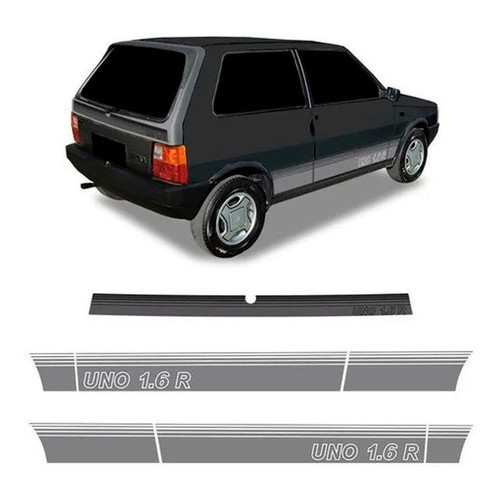 Kit Adesivo Faixa Lateral Traseira Fiat Uno 1.6 R Grafite
