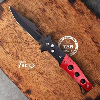 CANIVETE DE BOLSO EM AÇO INOX AUTOMÁTICO RETRÁTIL PESCA CAMPO SOBREVIVÊNCIA AFIADO TAUE A97 VERMELHO