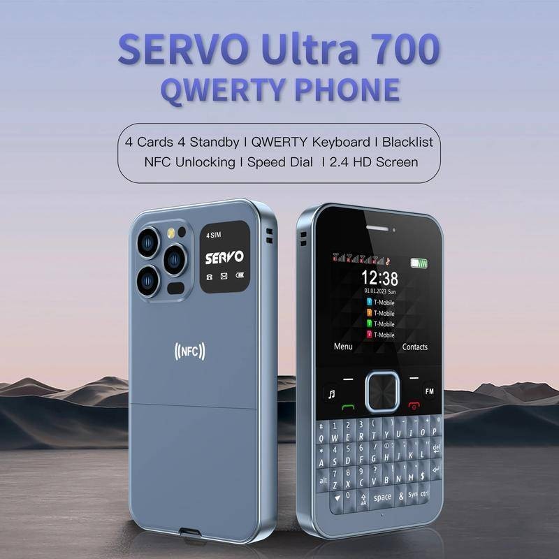 Cartão SERVO Ultra700 4SIM Qwerty Mobile Phone NFC Controle De Acesso Discagem De Velocidade Blacklist TYPE C GSM Celular Teclado Completo
