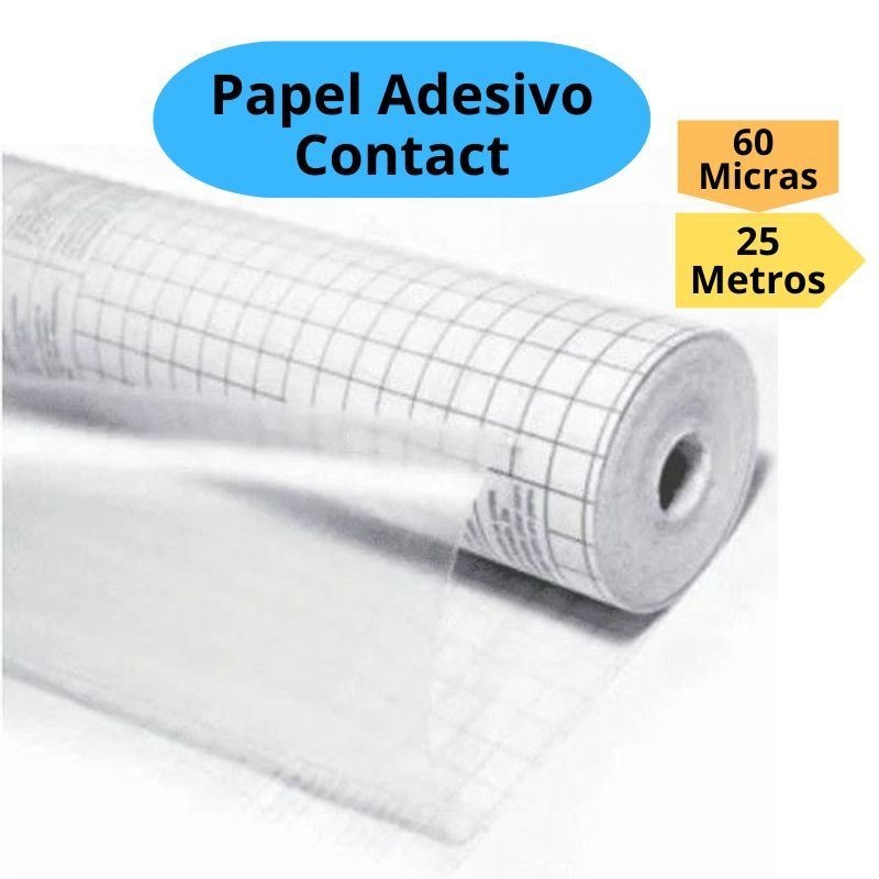 Papel Adesivo Contact Transparente 45cm x 25 Metros 60 Micras Cristal ...