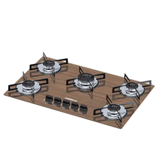 Cooktop 5 Bocas Ultra Chama Marmore Amadeirado Bivolt Escuro Chamalux