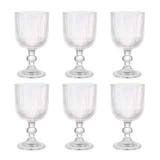 Jogo De Taças Vinho Coquetéis Elegante Vidro Resistente Canelado Versátil Transparente 340ml