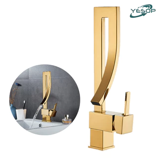 Torneira Monocomando Bica Alta Banheiro Dourada 35cm Yesop