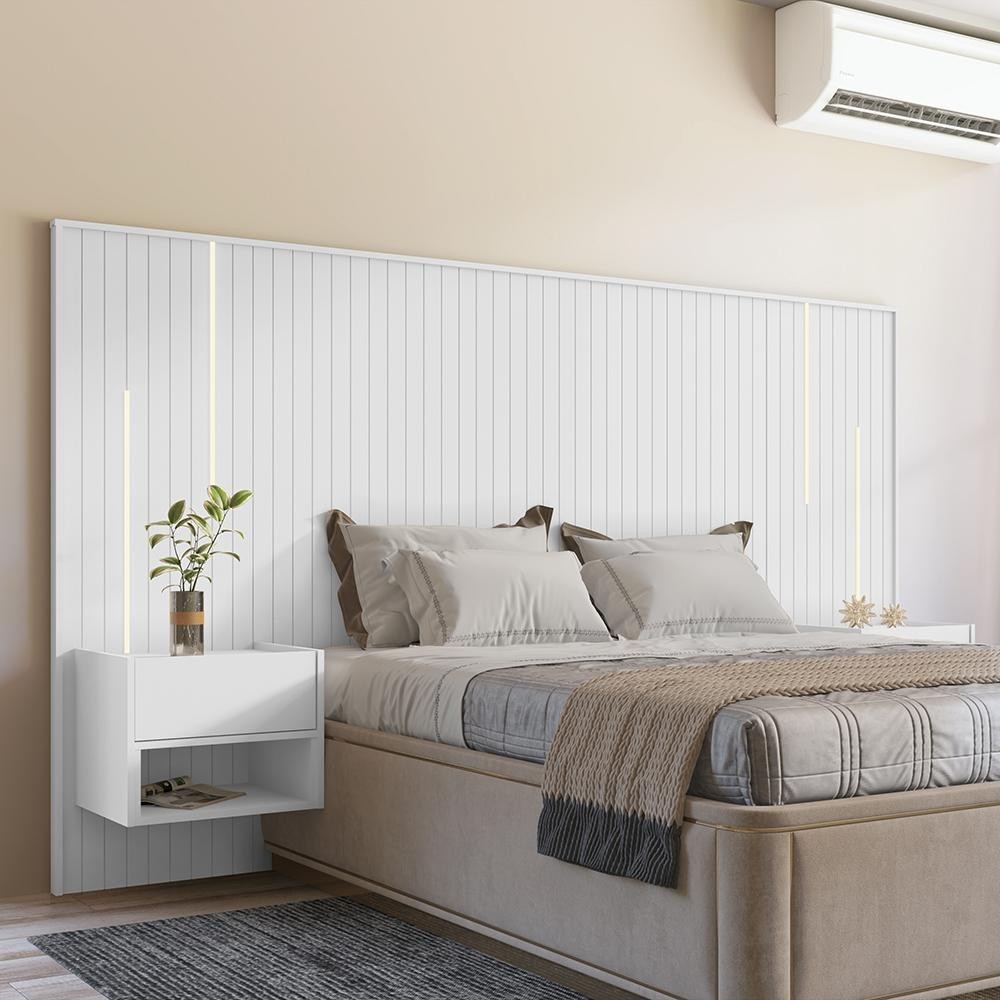 Cabeceira Para Cama de Casal/Queen Florença Com Led Com 2 Mesas de ...