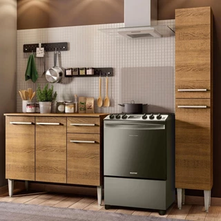 Armário de Cozinha Compacta 137cm Rustic Emilly Silver Madesa 01 em Oferta na Shopee