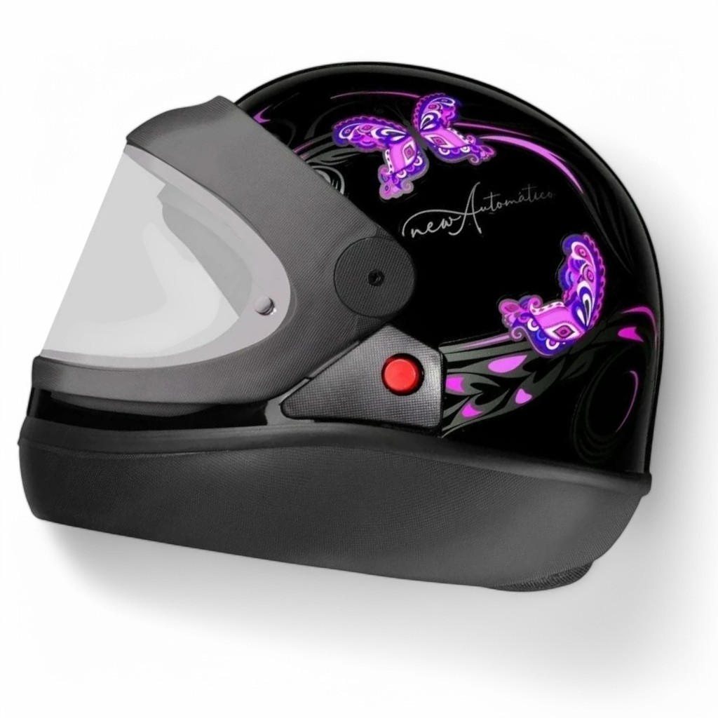 Capacete Automatico Borboleta 60 Preto Rosa Ebf