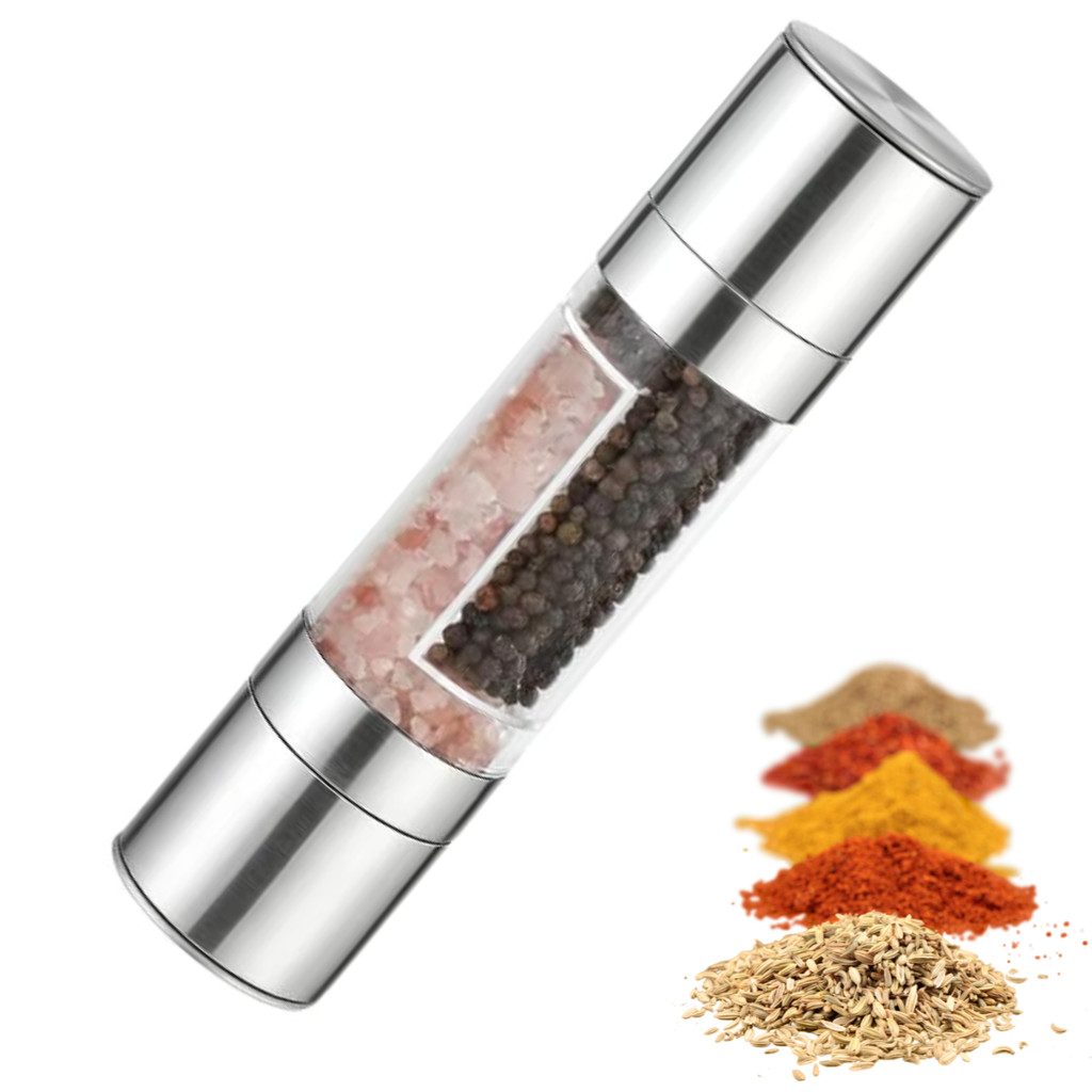 Moedor de Pimenta E Sal Grosso Triturador Manual Duplo 2 em 1 Gourmet Aço Inox Tempero Pequeno