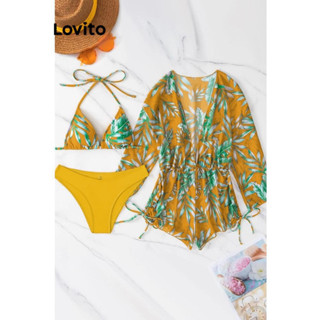Lovito Conjuntos De Biquíni Boho Tropical Com Cordão Nas Costas Para Mulheres LNL41093