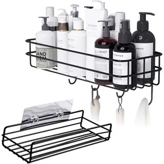 Kit 2 Prateleiras Para Banheiro Lavanderia Cozinha Quarto Adesiva Decorativa Organizadora 27CM Preto/Branco