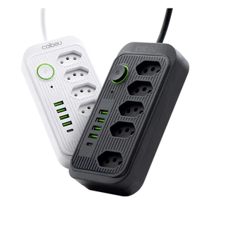 Extensão 5 Tomadas 4 USB 1 Type-C Universal Bivolt Power 110v/220v 2m
