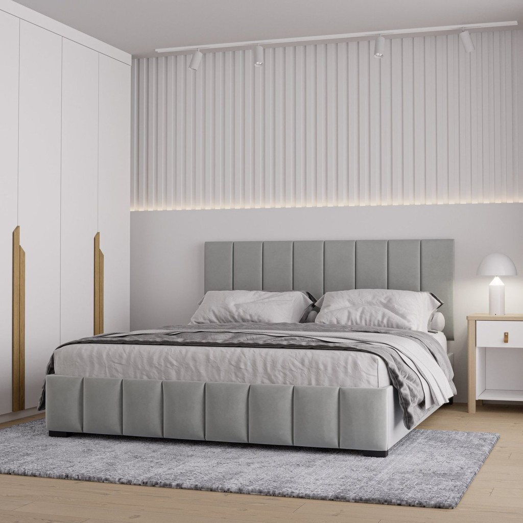 Cama com Cabeceira Queen Estofada Uvaia CabeCasa MadeiraMadeira Cinza
