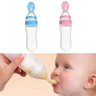 Colher Mamadeira Dosadora Silicone Treinamento para Bebê Rosa Azul