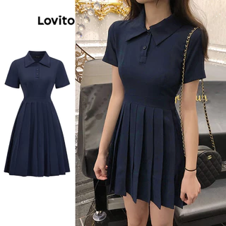 Lovito Vestido casual plissado liso para mulheres L86ED091