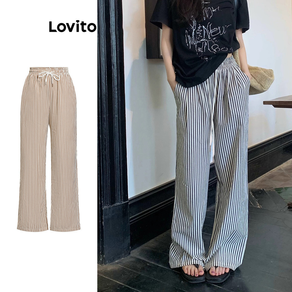 Lovito Casual Calça Listrada para Mulheres LNA21096 (Multicolorido)