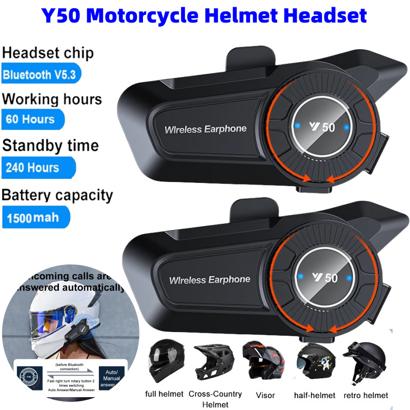 Y50 Bluetooth 5.3 Fone De Ouvido Sem Fio Para Motocicleta 1800mAh Comunicador À Prova D'água