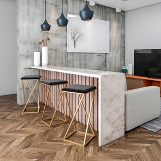Banqueta Z Média 60cm com Armação de Metal Dourado com Assento