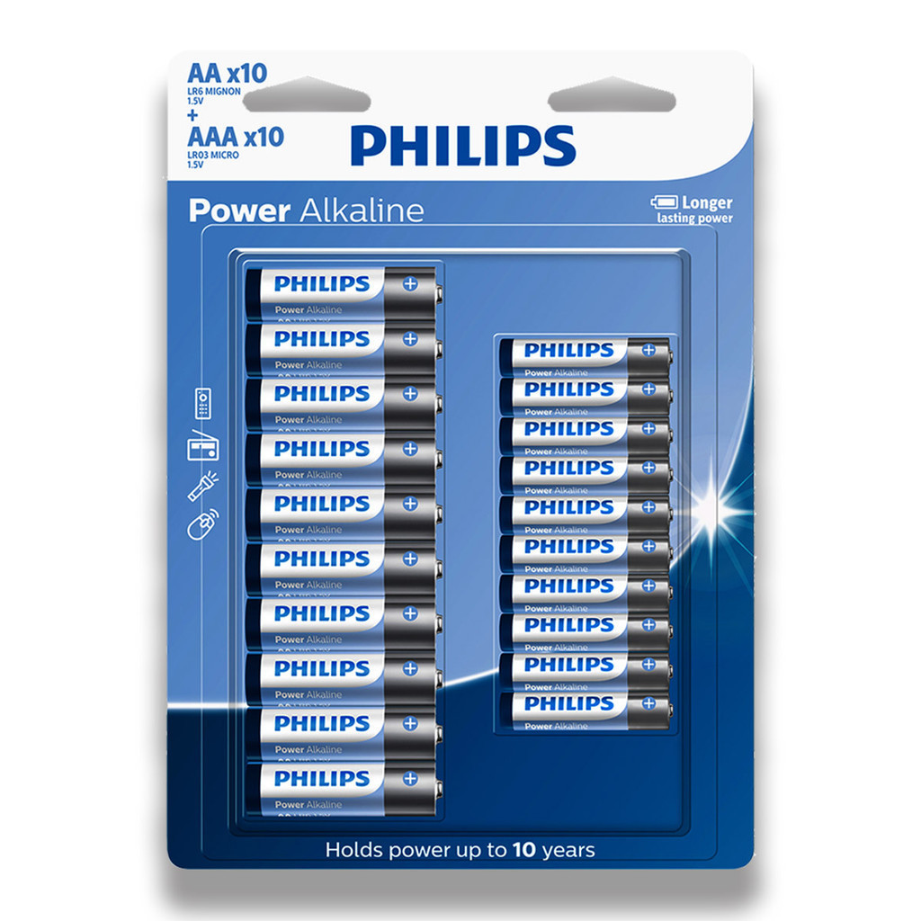 Pilha Alcalina Philips AAA Palito 10 unidades e Pilha AA Pequena 10 unidades