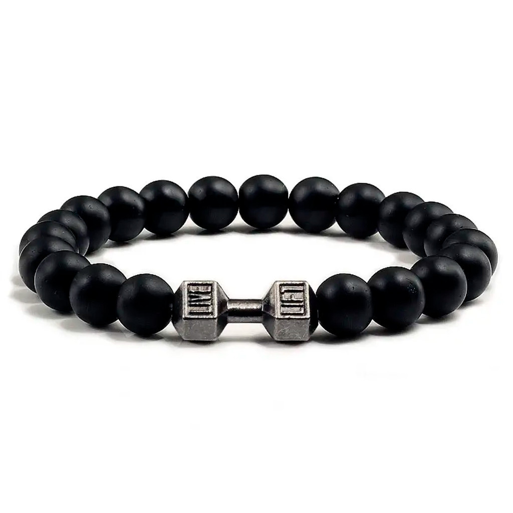 Pulseira Halteres Bolinha Fosco Live Pedra Descolado Hippie