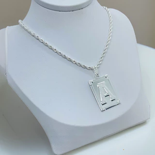 Colar Letra Inicial Do Nome Placa Cordão Baiano Banhado A Prata 925 Alta Qualidade Envio Rápido