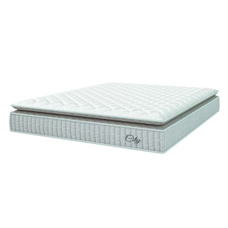 Colchão Casal King Molas Ensacadas City Pillow Top 193x203x23cm Branco / Bege Hellen - Suporta até 110kg por Pessoa