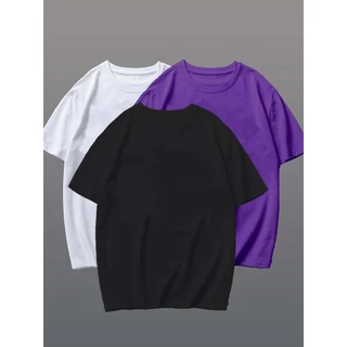 Camisetas Masculinas Kit 3 Camisetas Lisa Basica Preta, Branca e Roxa Unissex 100% Algodão 30.1 Envio Rapido