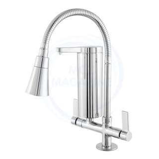 Torneira Cozinha Bancada Com Filtro Slim Flexível Gourmet Cromada Dupla Função