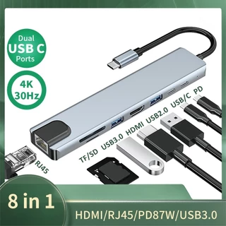 8 Em 1 Estação De Ancoragem USB C Hub 3 0 Concentrador 4K HDMI-Compatível HDTV 100M RJ45 SD Leitor De Cartões TF Tipo 3.0 Dock Laptop
