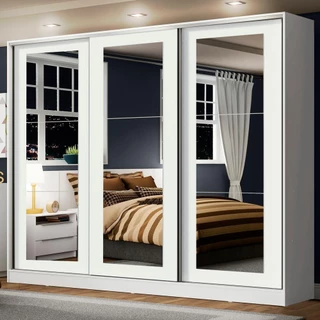Guarda-Roupa Casal 100% MDF Madesa Eros 3 Portas de Correr de Espelho - Branco em Oferta na Shopee