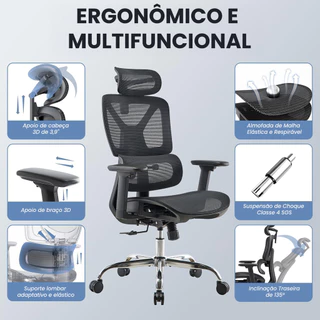Cadeira Ergonômica Escritório Gamer Estudo Ajustável Apoio Lombar Confortável Tecido Respirável 150kg