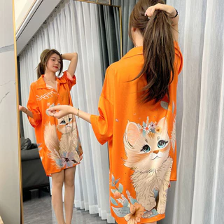 Novo Estilo Sexy Pijama Feminino Verão Seda Gelo Manga Curta Camisola Fina Estilo Influenciador Alta Sensação Tamanho Grande Camisa Saia