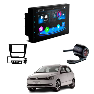 Kit Central Multimídia MP5 CarPlay Moldura 2Din Gol G6 2013-2016 7" + Câmera de Ré Borboleta