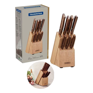 Jogo Facas Tradicional 8 Peças Tramontina Inox Cepo Madeira