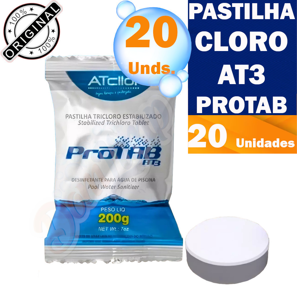 kit 20 Tablete Cloro Protab AT3 200gr - Atcllor | Shopee Brasil