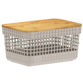 Cesto 2,5L Organizador OU Grid Bege com Tampa de Bambu