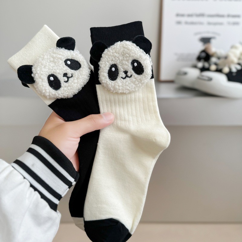 Meias Para Bezerros Panda 3D Animal Feminino Meninas Casual Algodão Macio Fofo E Engraçado Quentes