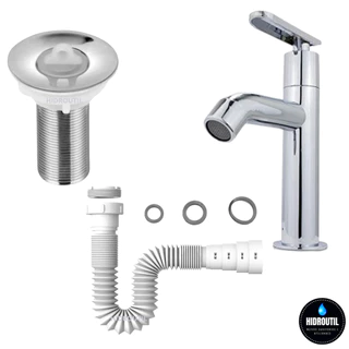 Kit Torneira Alta Pratica Válvula Lavatório ABS Cromada 7/8 Sifão Universal