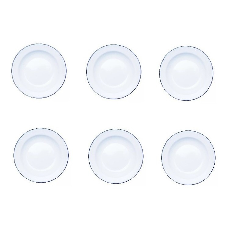 Jogo de 6 Pratos Fundo Rústico Esmaltado Branco Yangzi 22cm