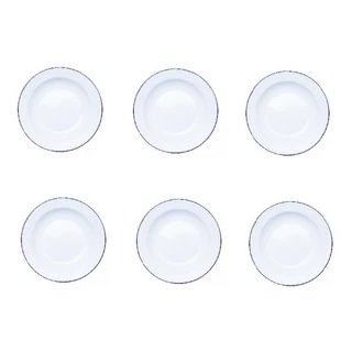 Jogo de 6 Pratos Fundo Rústico Esmaltado Branco Yangzi 22cm