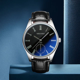 Relógio Masculino Casual Relógio De Quartzo Fashion Azul Escuro Relógio De Couro Genuíno