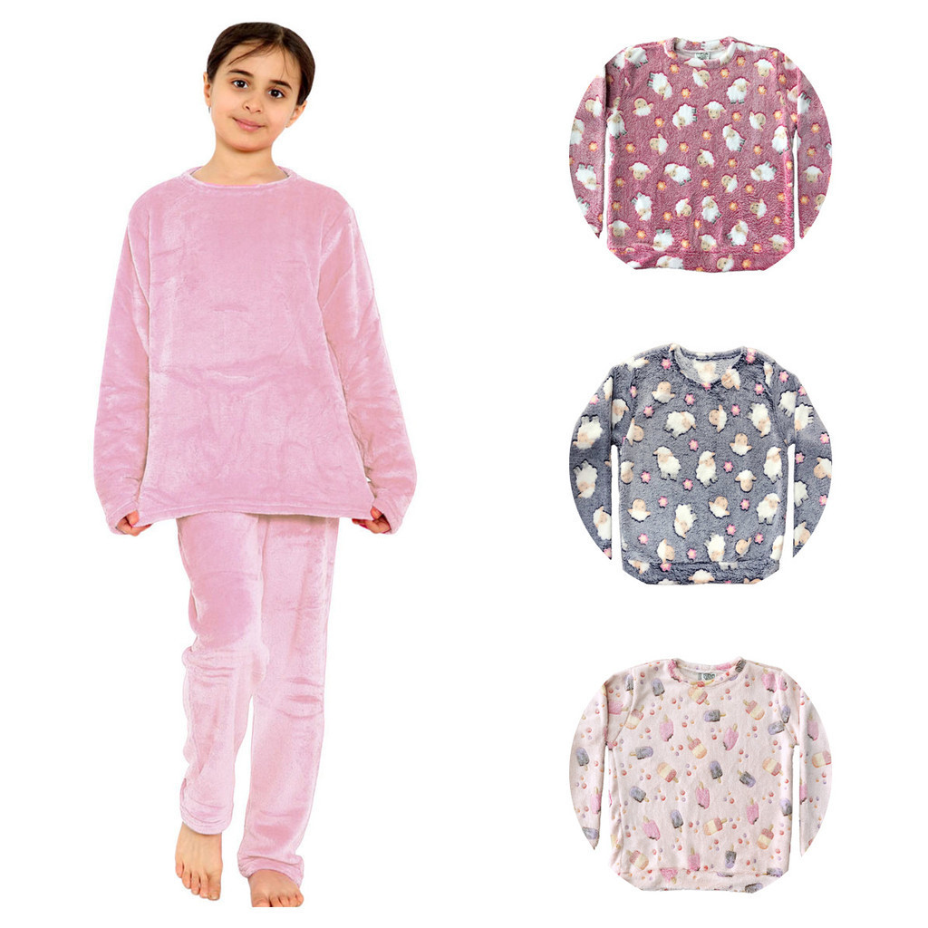 Pijama Roupa de Frio Feminina Infantil Manga Longa Inverno Soft Fleece Menina 2 ao 10 em Oferta na Shopee
