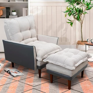 Poltrona Decorativa Reclinável Puff Catena Cinza Off White - King House
